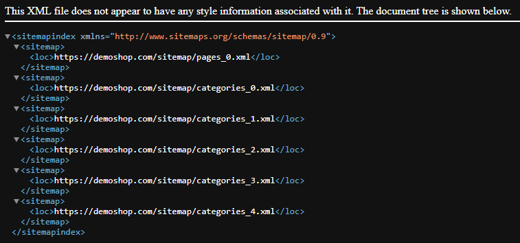 Preview of Sitemap Index File